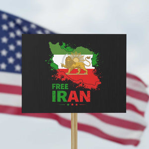 Free Iran Lion And Sun Map Graphic Protest Sign Persian Heritage Freedom Support TS02 Horizontal 18" × 24" Black Print Your Wear