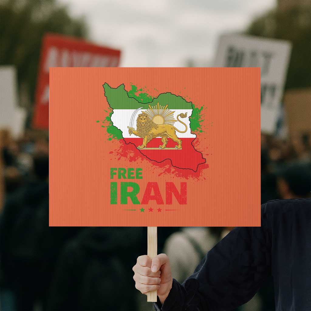 Free Iran Lion And Sun Map Graphic Protest Sign Persian Heritage Freedom Support TS02 Horizontal 18