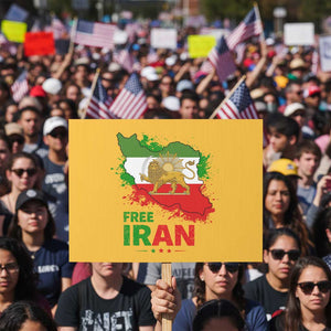 Free Iran Lion And Sun Map Graphic Protest Sign Persian Heritage Freedom Support TS02 Horizontal 18" × 24" Yellow Print Your Wear