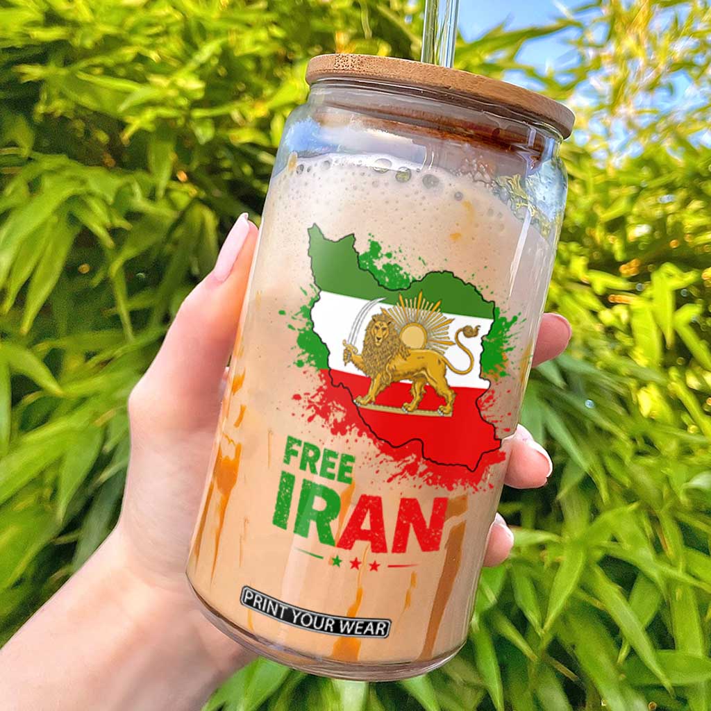Free Iran Lion And Sun Map Graphic Glass Can Persian Heritage Freedom Support TS02 Black Print Your Wear