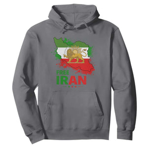 Free Iran Lion And Sun Map Graphic Hoodie Persian Heritage Freedom Support TS02 Charcoal Print Your Wear