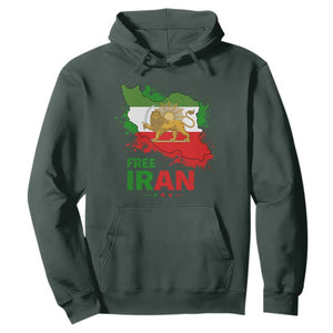 Free Iran Lion And Sun Map Graphic Hoodie Persian Heritage Freedom Support TS02 Dark Forest Green Print Your Wear