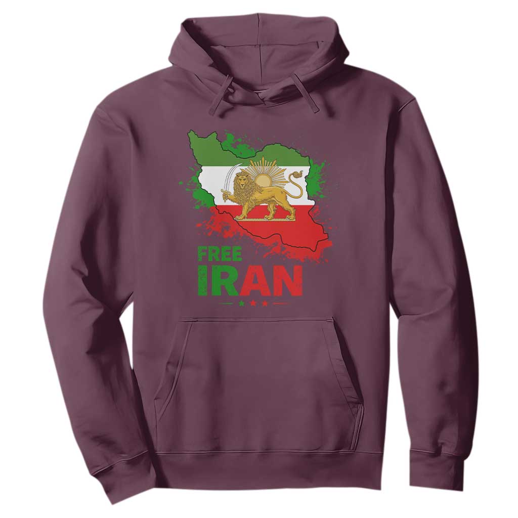Free Iran Lion And Sun Map Graphic Hoodie Persian Heritage Freedom Support TS02 Maroon Print Your Wear