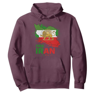 Free Iran Lion And Sun Map Graphic Hoodie Persian Heritage Freedom Support TS02 Maroon Print Your Wear