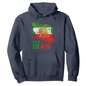 Free Iran Lion And Sun Map Graphic Hoodie Persian Heritage Freedom Support TS02 Navy Print Your Wear