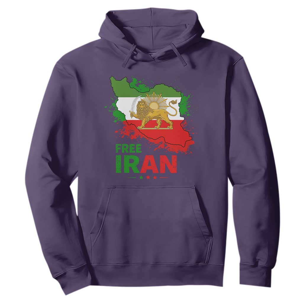 Free Iran Lion And Sun Map Graphic Hoodie Persian Heritage Freedom Support TS02 Purple Print Your Wear