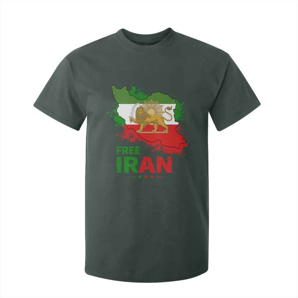Free Iran Lion And Sun Map Graphic T Shirt For Kid Persian Heritage Freedom Support TS02 Dark Forest Green Print Your Wear