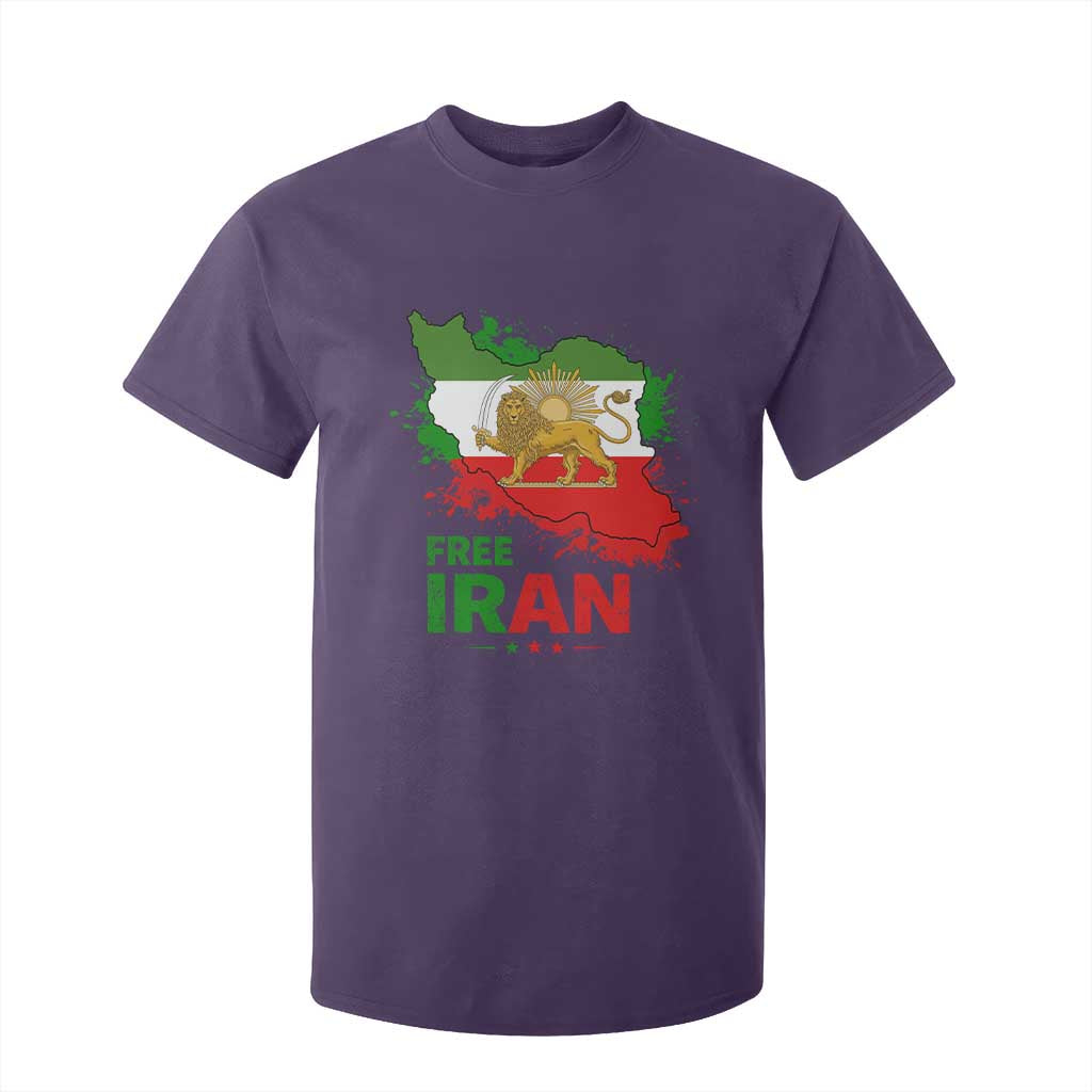 Free Iran Lion And Sun Map Graphic T Shirt For Kid Persian Heritage Freedom Support TS02 Purple Print Your Wear