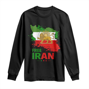 Free Iran Lion And Sun Map Graphic Long Sleeve Shirt Persian Heritage Freedom Support TS02 Black Print Your Wear