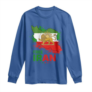 Free Iran Lion And Sun Map Graphic Long Sleeve Shirt Persian Heritage Freedom Support TS02 Royal Blue Print Your Wear