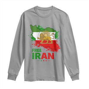 Free Iran Lion And Sun Map Graphic Long Sleeve Shirt Persian Heritage Freedom Support TS02 Sport Gray Print Your Wear