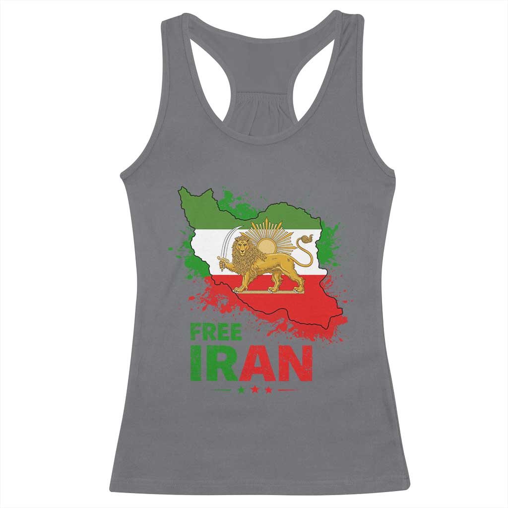 Free Iran Lion And Sun Map Graphic Racerback Tank Top Persian Heritage Freedom Support TS02 Charcoal Print Your Wear