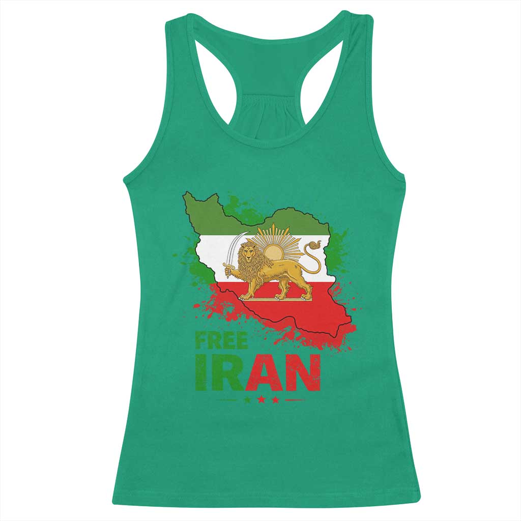 Free Iran Lion And Sun Map Graphic Racerback Tank Top Persian Heritage Freedom Support TS02 Irish Green Print Your Wear