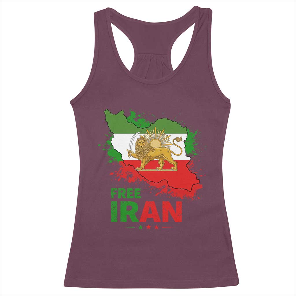 Free Iran Lion And Sun Map Graphic Racerback Tank Top Persian Heritage Freedom Support TS02 Maroon Print Your Wear