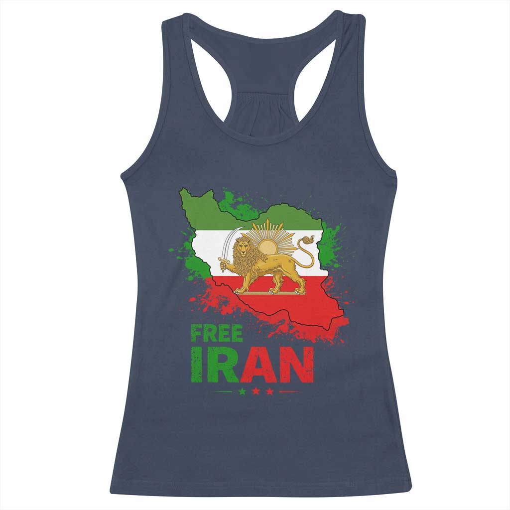 Free Iran Lion And Sun Map Graphic Racerback Tank Top Persian Heritage Freedom Support TS02 Navy Print Your Wear