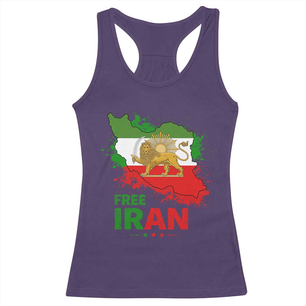 Free Iran Lion And Sun Map Graphic Racerback Tank Top Persian Heritage Freedom Support TS02 Purple Print Your Wear