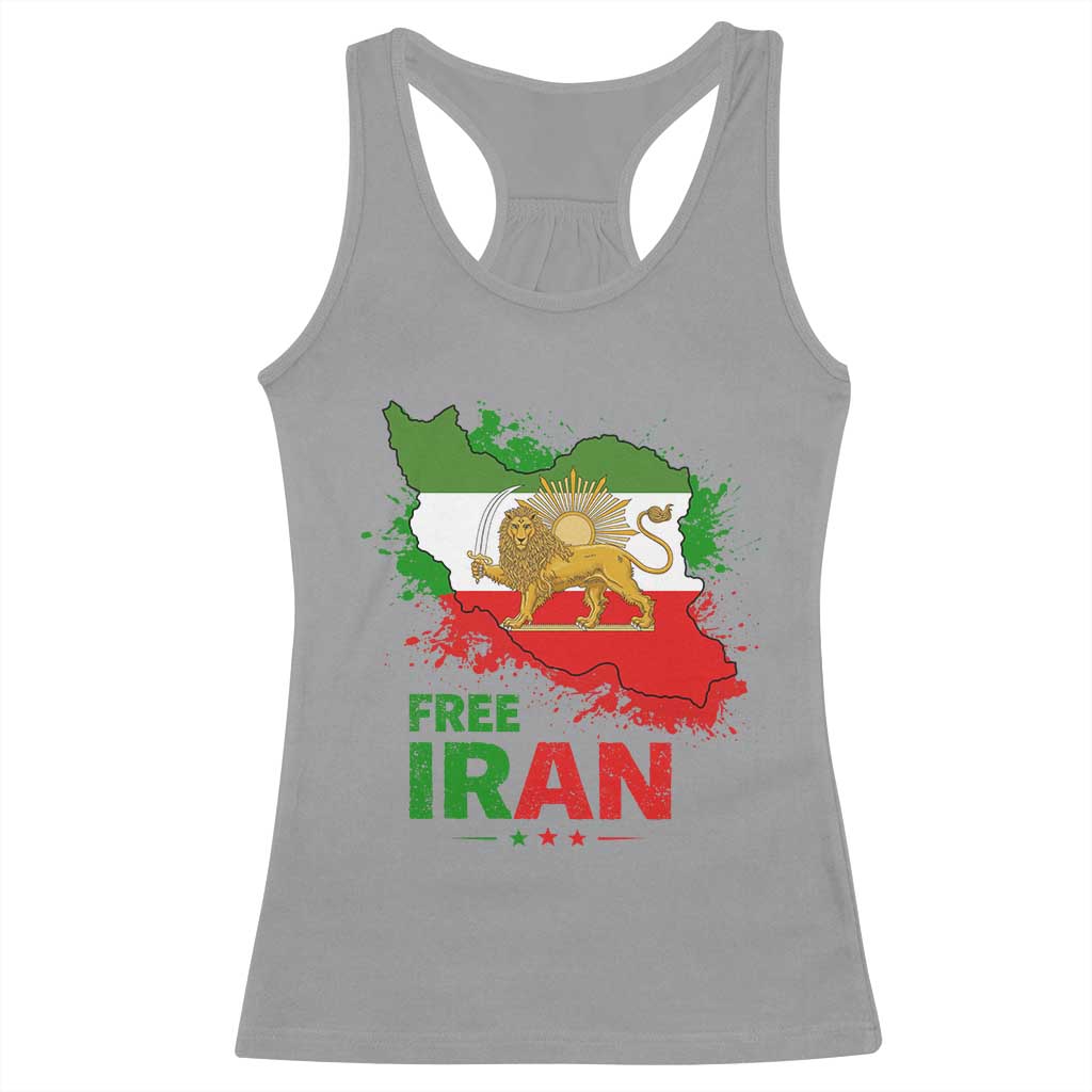 Free Iran Lion And Sun Map Graphic Racerback Tank Top Persian Heritage Freedom Support TS02 Sport Gray Print Your Wear