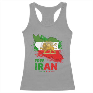 Free Iran Lion And Sun Map Graphic Racerback Tank Top Persian Heritage Freedom Support TS02 Sport Gray Print Your Wear