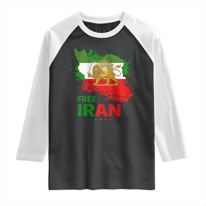 Free Iran Lion And Sun Map Graphic Raglan Shirt Persian Heritage Freedom Support TS02 Black White Print Your Wear