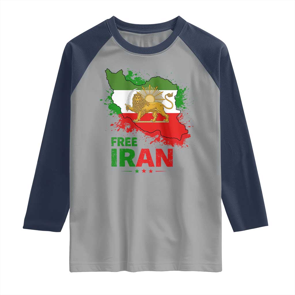 Free Iran Lion And Sun Map Graphic Raglan Shirt Persian Heritage Freedom Support TS02 Sport Gray Navy Print Your Wear