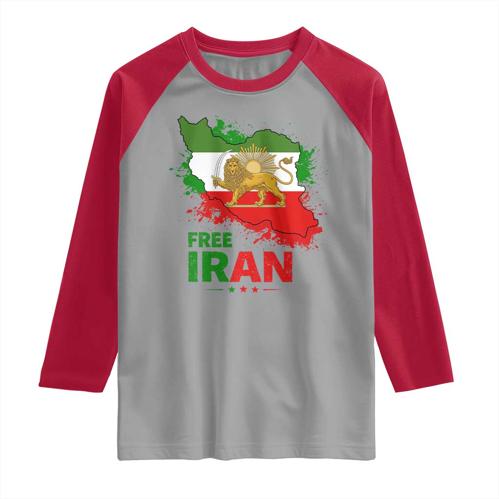 Free Iran Lion And Sun Map Graphic Raglan Shirt Persian Heritage Freedom Support TS02 Sport Gray Red Print Your Wear