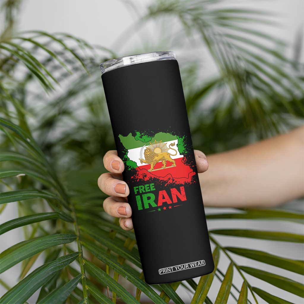 Free Iran Lion And Sun Map Graphic Skinny Tumbler Persian Heritage Freedom Support TS02 Print Your Wear