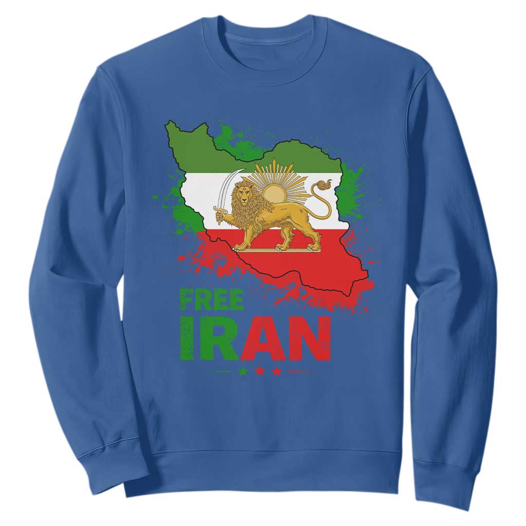Free Iran Lion And Sun Map Graphic Sweatshirt Persian Heritage Freedom Support TS02 Royal Blue Print Your Wear