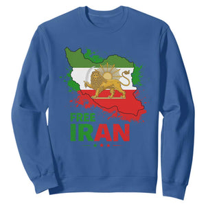 Free Iran Lion And Sun Map Graphic Sweatshirt Persian Heritage Freedom Support TS02 Royal Blue Print Your Wear