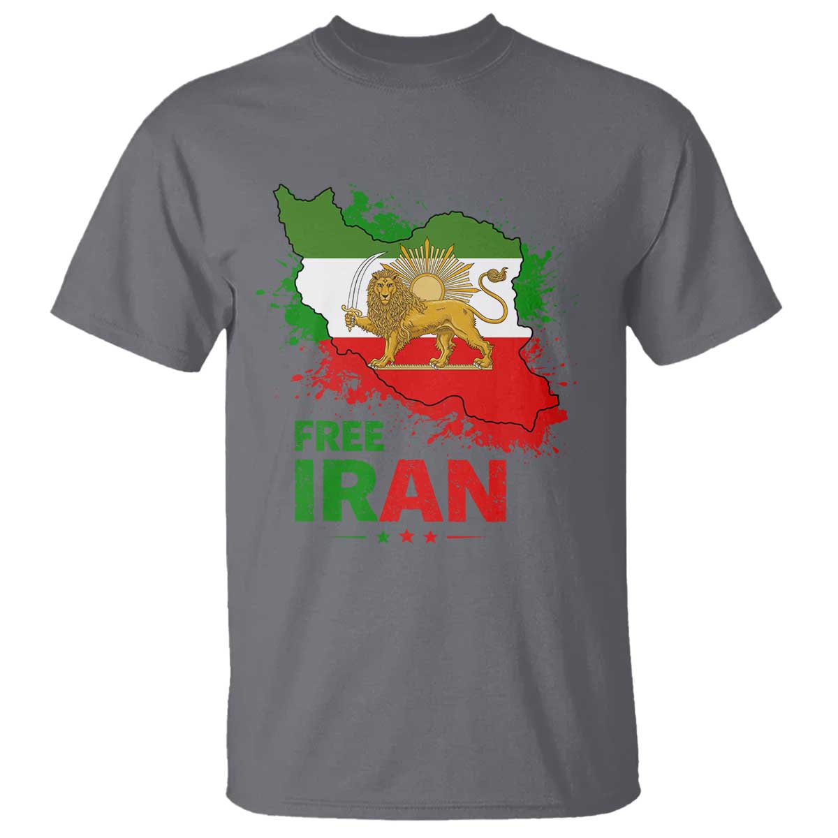 Free Iran Lion And Sun Map Graphic T Shirt Persian Heritage Freedom Support TS02 Charcoal Print Your Wear