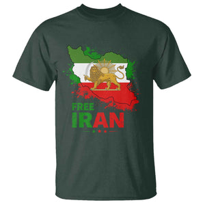 Free Iran Lion And Sun Map Graphic T Shirt Persian Heritage Freedom Support TS02 Dark Forest Green Print Your Wear