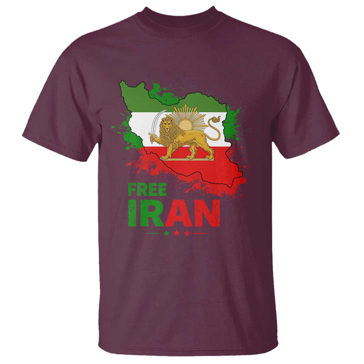 Free Iran Lion And Sun Map Graphic T Shirt Persian Heritage Freedom Support TS02 Maroon Print Your Wear