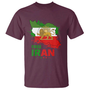 Free Iran Lion And Sun Map Graphic T Shirt Persian Heritage Freedom Support TS02 Maroon Print Your Wear