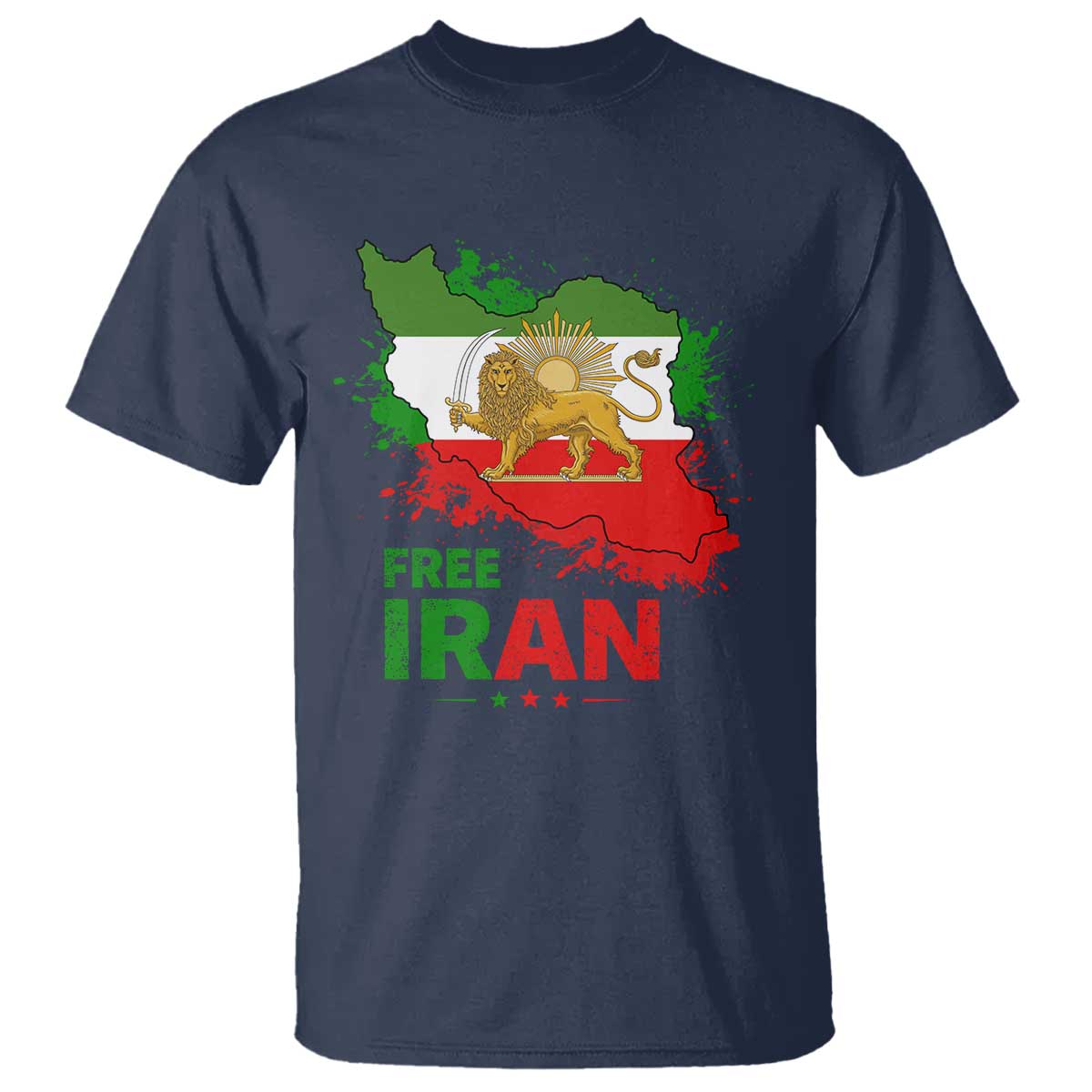 Free Iran Lion And Sun Map Graphic T Shirt Persian Heritage Freedom Support TS02 Navy Print Your Wear