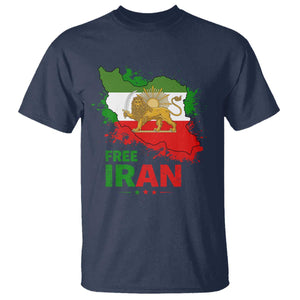 Free Iran Lion And Sun Map Graphic T Shirt Persian Heritage Freedom Support TS02 Navy Print Your Wear