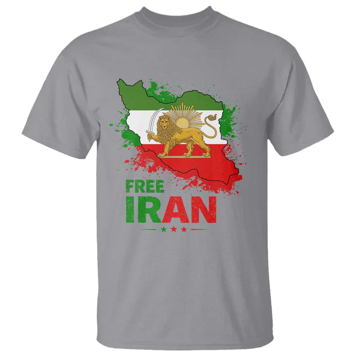 Free Iran Lion And Sun Map Graphic T Shirt Persian Heritage Freedom Support TS02 Sport Gray Print Your Wear