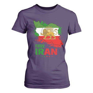 Free Iran Lion And Sun Map Graphic T Shirt For Women Persian Heritage Freedom Support TS02 Purple Print Your Wear