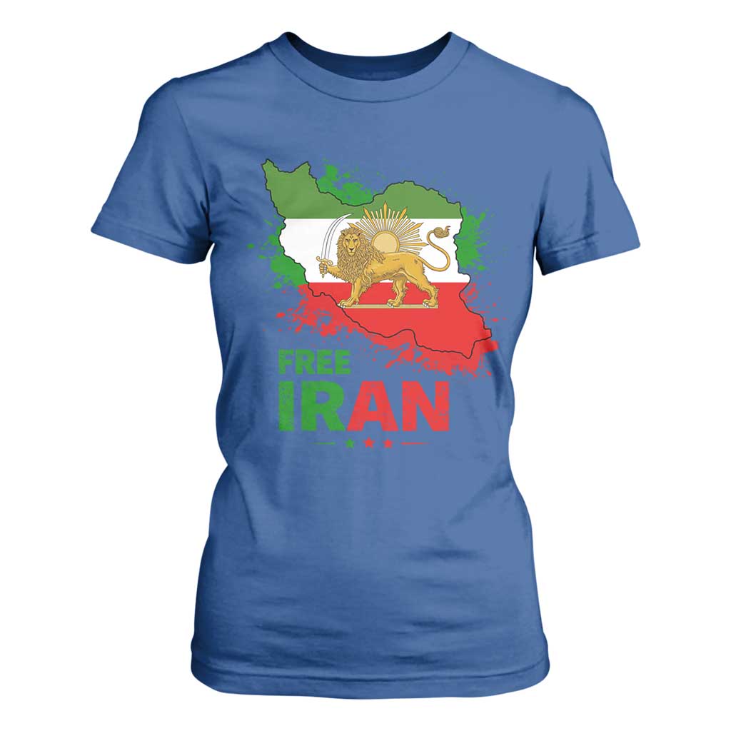 Free Iran Lion And Sun Map Graphic T Shirt For Women Persian Heritage Freedom Support TS02 Royal Blue Print Your Wear