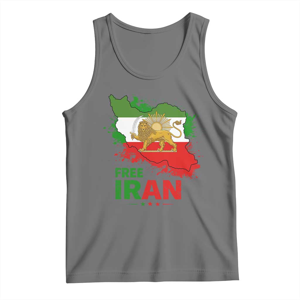Free Iran Lion And Sun Map Graphic Tank Top Persian Heritage Freedom Support TS02 Black Heather Print Your Wear
