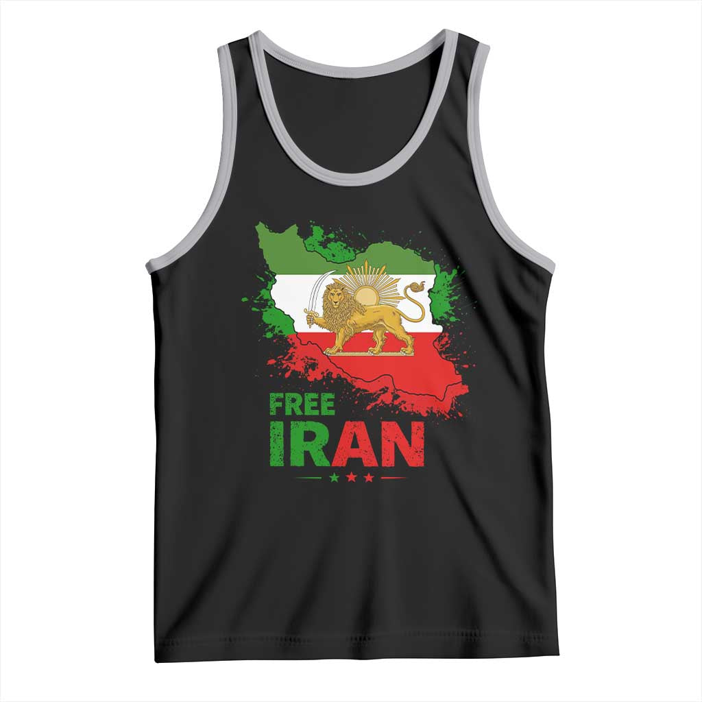 Free Iran Lion And Sun Map Graphic Tank Top Persian Heritage Freedom Support TS02 Black Athletic Heather Print Your Wear