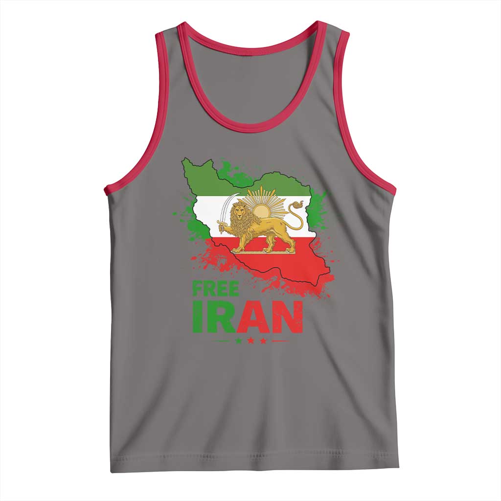 Free Iran Lion And Sun Map Graphic Tank Top Persian Heritage Freedom Support TS02 Deep Heather Red Print Your Wear