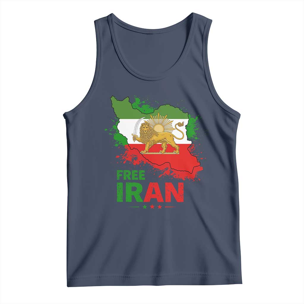 Free Iran Lion And Sun Map Graphic Tank Top Persian Heritage Freedom Support TS02 Navy Print Your Wear