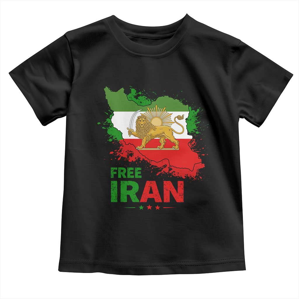 Free Iran Lion And Sun Map Graphic Toddler T Shirt Persian Heritage Freedom Support TS02 Black Print Your Wear