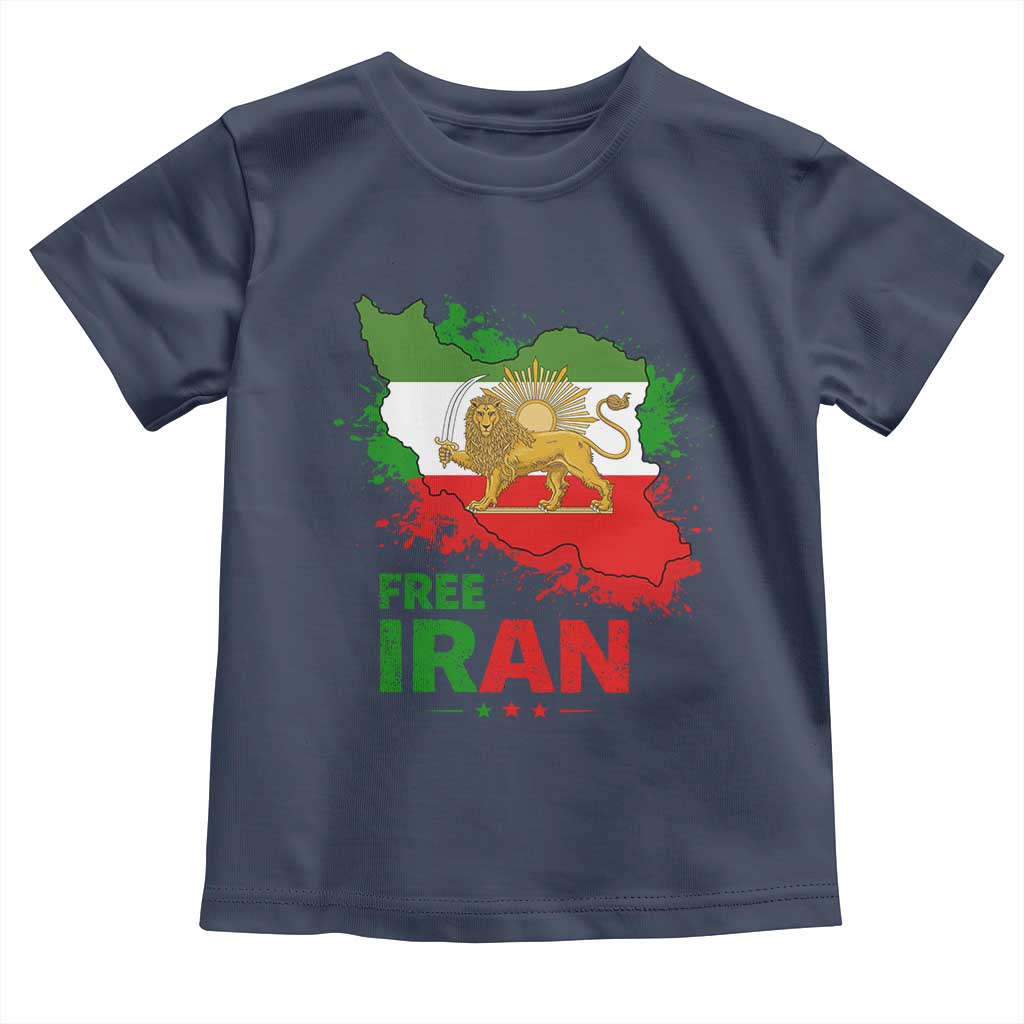 Free Iran Lion And Sun Map Graphic Toddler T Shirt Persian Heritage Freedom Support TS02 Navy Print Your Wear