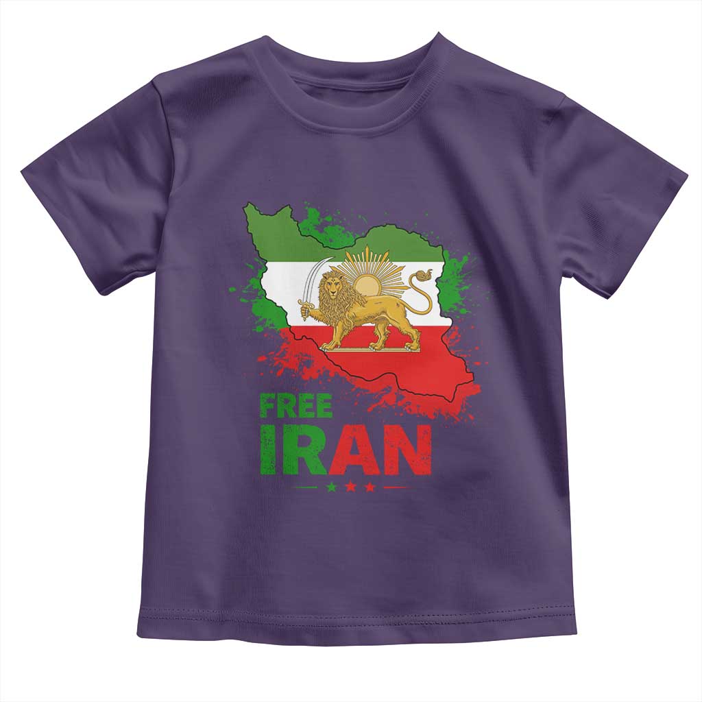 Free Iran Lion And Sun Map Graphic Toddler T Shirt Persian Heritage Freedom Support TS02 Purple Print Your Wear