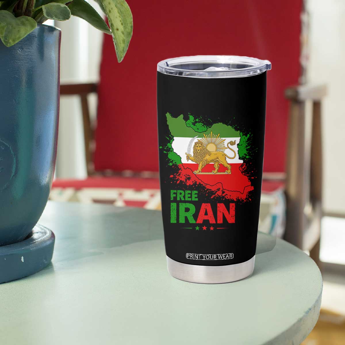 Free Iran Lion And Sun Map Graphic Tumbler Cup Persian Heritage Freedom Support TS02 Print Your Wear