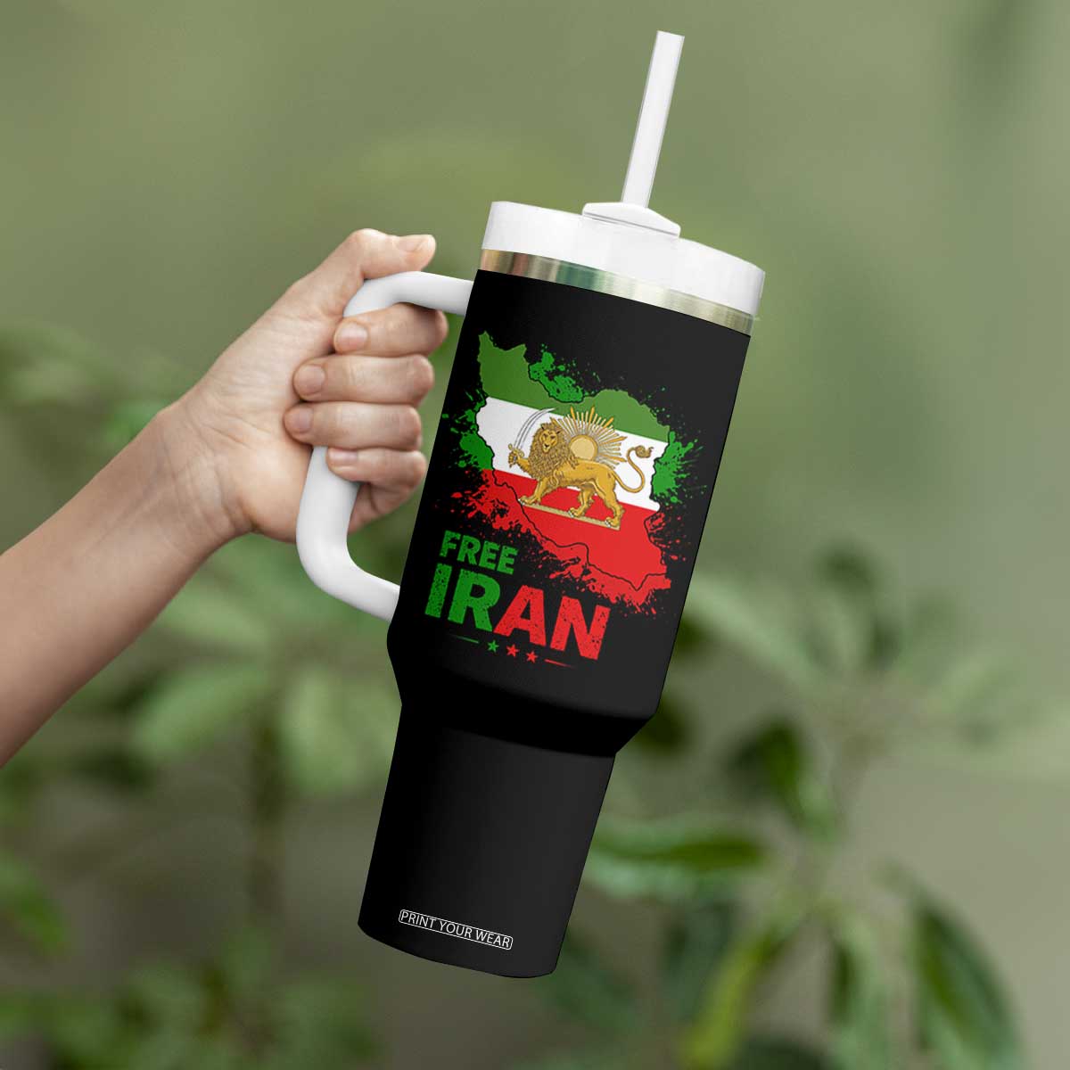 Free Iran Lion And Sun Map Graphic Tumbler With Handle Persian Heritage Freedom Support TS02 Print Your Wear