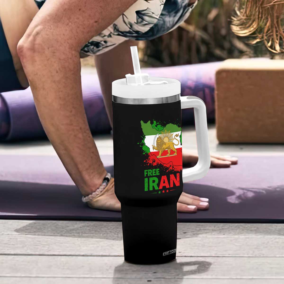 Free Iran Lion And Sun Map Graphic Tumbler With Handle Persian Heritage Freedom Support TS02 Print Your Wear