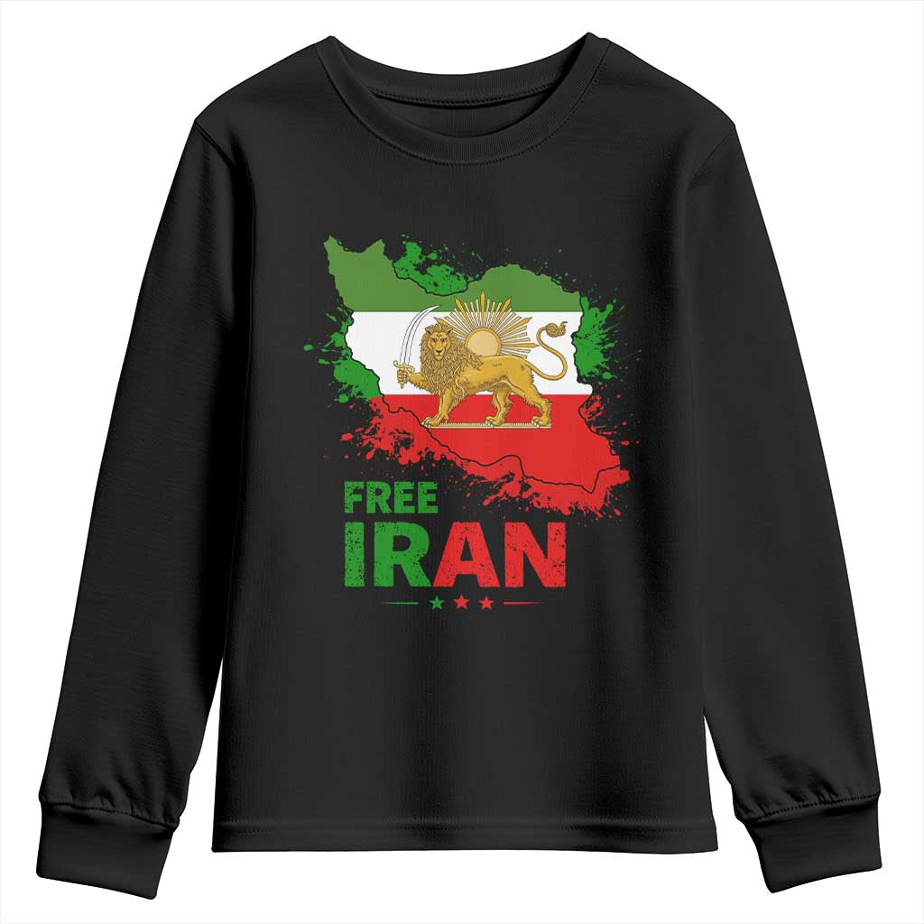 Free Iran Lion And Sun Map Graphic Youth Sweatshirt Persian Heritage Freedom Support TS02 Black Print Your Wear