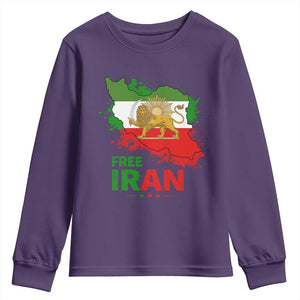 Free Iran Lion And Sun Map Graphic Youth Sweatshirt Persian Heritage Freedom Support TS02 Purple Print Your Wear