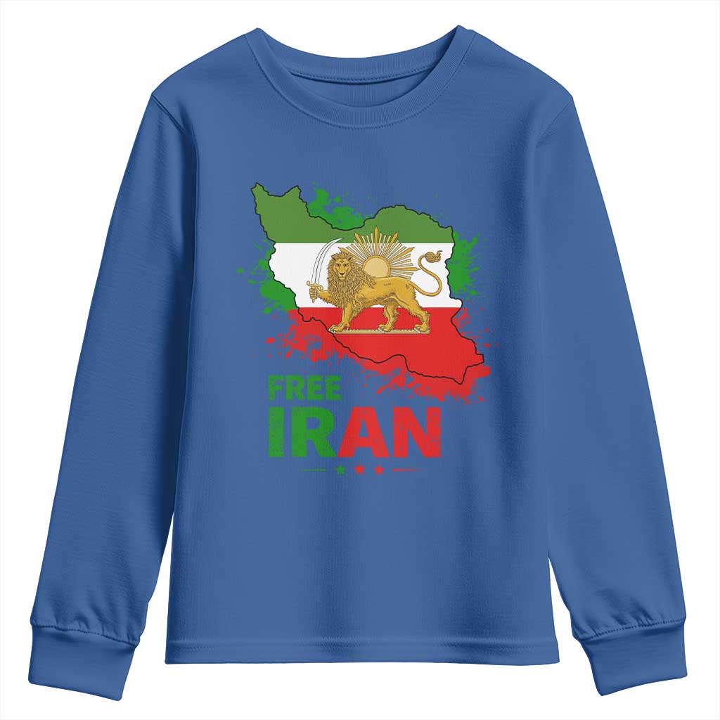 Free Iran Lion And Sun Map Graphic Youth Sweatshirt Persian Heritage Freedom Support TS02 Royal Blue Print Your Wear